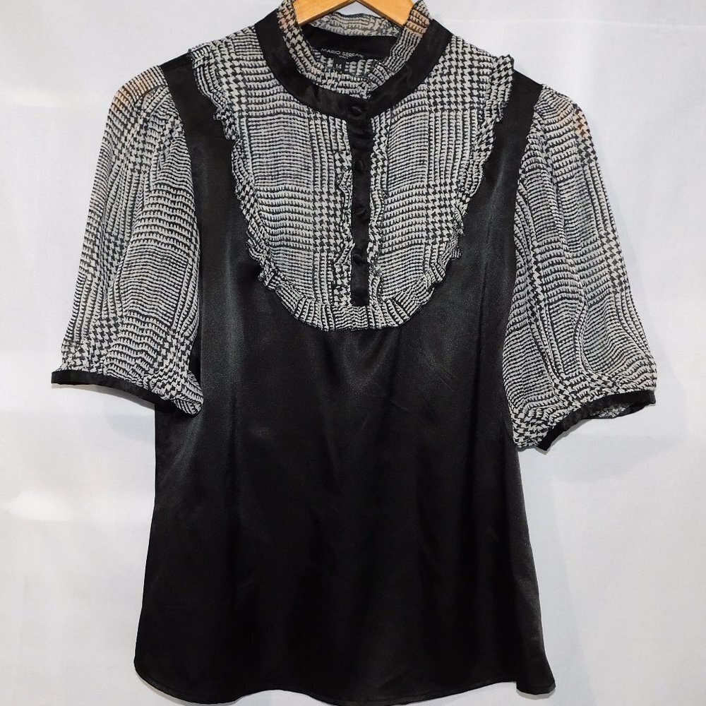 Mario Serrani Italy Houndstooth Black White Blouse Womens 14